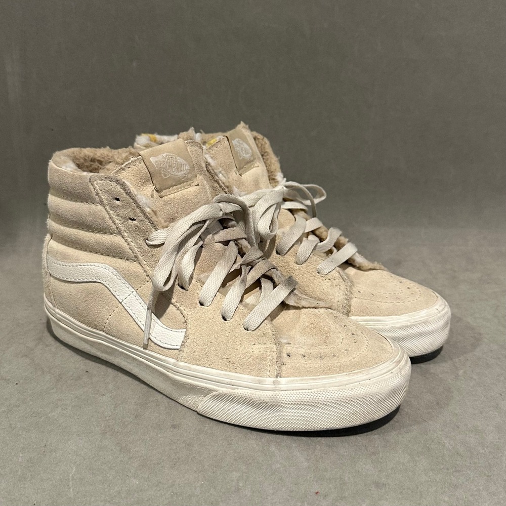 Vans Sk8-Hi MTE Suede‎ High Top Sneakers Sand Faux Fur Lined Men 7 Women 8.5